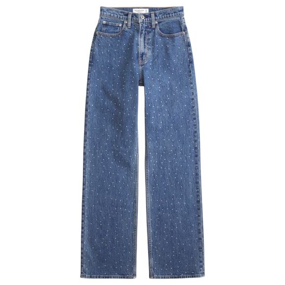 Abercrombie & Fitch High Rise The Loose Jean Rhinestone Jeans Size 34 Short NWT - Picture 1 of 13